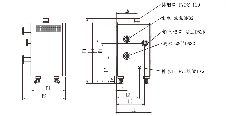 99KW撬裝供熱機(jī)組商用冷凝鍋爐外型尺寸圖 99KW撬裝供熱機(jī)組商用冷凝鍋爐外型尺寸圖